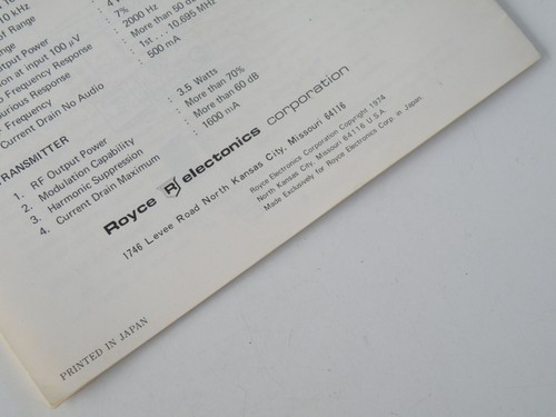 ORIGINAL ROYCE 1-612A GYRO LOCK CB RADIO TRANSCEIVER OWNER'S MANUAL & SCHEMATIC - Zdjęcie 11 z 12