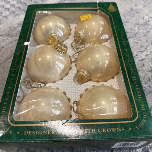 Set 6 Chablis Vintage Natale di Krebs Vetro Decorazione Crema Oro - Foto 2 di 4