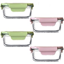 Square Glass Food storage Containers with Airtight Lids 2 cup Meal Prep Bowl