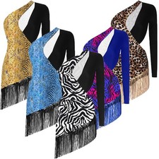 Women Costume Ballet Dresses Danceshirt Dress Side Cut Latin Inclined Print