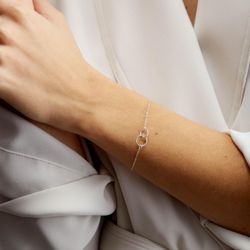 Solid 925 Sterling Silver Bracelets for Women Girls, Dainty Interlocking Circles - Picture 3 of 7