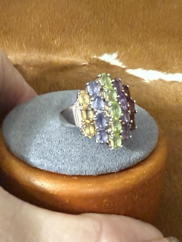 925, Sterling Multi Edelstein Cluster Ring Gr. 10 1/2 - Bild 2 von 10