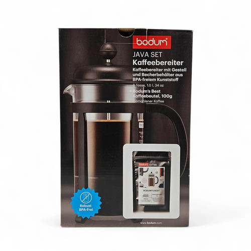 Bodum Java French Press Kaffeebereiter Glass 1L BPA frei Schwarz mit Löffel - Bild 5 von 7