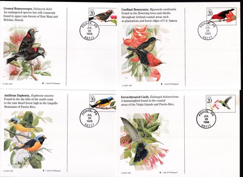 1999 Tropical Birds UX293-UX296 Fleetwood postal card set parrot hummingbird - Picture 3 of 3