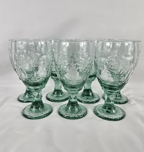Libbey Orchard Fruit Spanish Green Glass Water Goblets Set of 7 Summertime - Picture 2 of 10