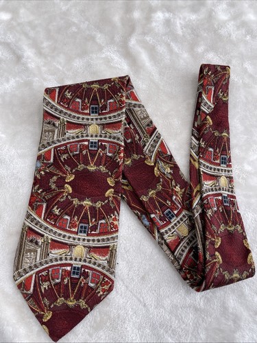Ermenegildo Zegna Silk Men's Necktie ITALY Maroon, Gold, Red, Gray Architectural - Picture 2 of 6