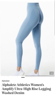 Alphalete Amplify Ultra-High Rise Ankle Leggings Washed Denim Women's S Stretch