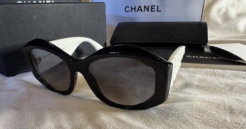 CHANEL Sunglasses AUTHENTIC 5486 CH5486 Black CC White Quilt Polarize Two Tone - Picture 5 of 18