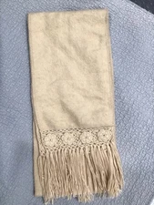 Alpaca Diana Peruvian 100% Alpaca Wool Scarf Beige Crochet Fringe Tassel Winter