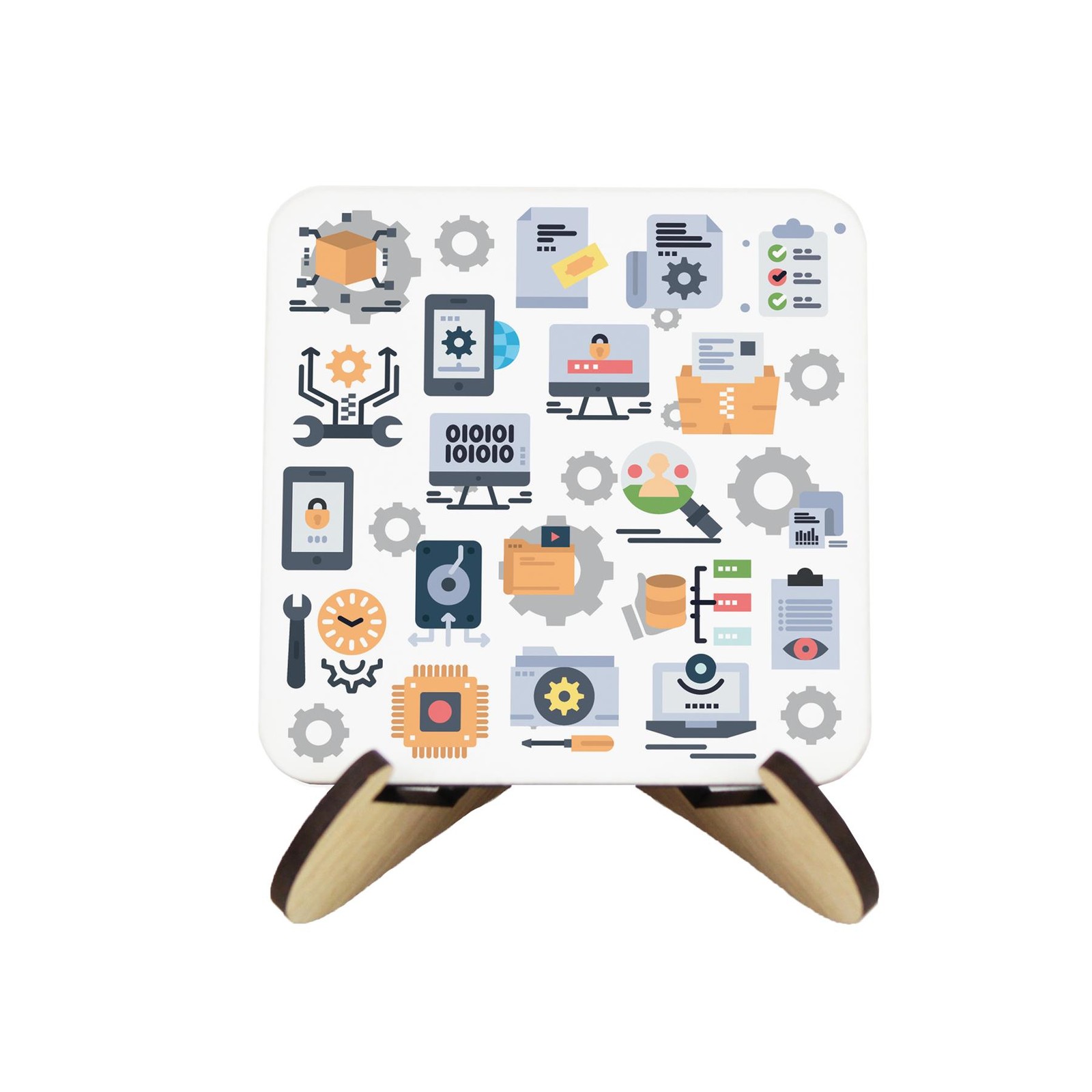 Novelty IT Technician Cork Coaster Set & Stand - Gifts for IT Jobs - Set of 4