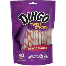 Twist sticks 50 count, rawhide for dogs, made with real chicken, 50 co