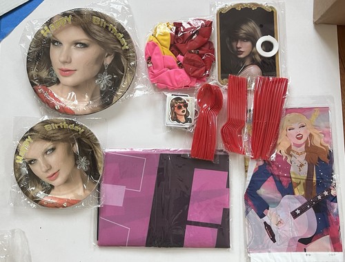 Taylor Swift Happy Birthday Party Supplies Lot: Banner, Backdrop, Stickers, Etc - Picture 1 of 11