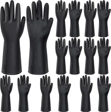 Chumia 8 Pairs Chemical Resistant Latex Gloves Heavy Medium(Pack of 8), Black 