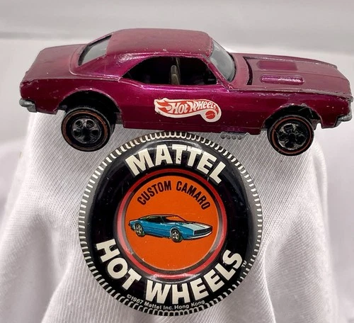 Hot Wheels Redline Car 1967 Custom Camaro Original Pink Swirly W/button 04. RARE