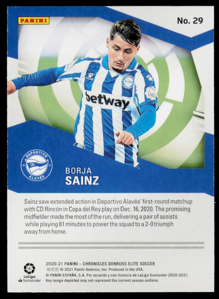 2020-21 Panini Chronicles - Elite La Liga Borja Sainz 29 RC Deportivo Alaves - Image 2 of 2