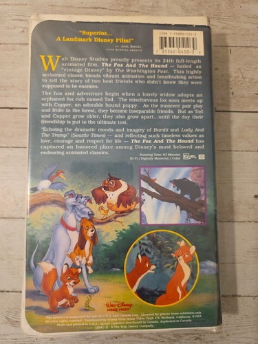 A Walt Disney Classic "THE FOX and THE HOUND" VHS Black Diamond  - Picture 2 of 5