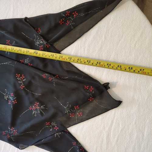 Vtg 90s Y2K Slip Dress Red Black Sparkly Floral Asymmetric Midi Whimsigoth SMALL - Picture 8 of 9