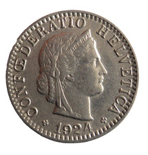 1924 SWITZERLAND 20 RAPPEN - Excellent Coin - FREE SHIP - Bin #310
