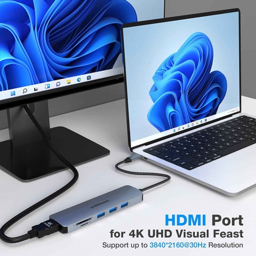 6 in 1 Docking Station USB C Adapter with 4K HDMI USB 3.0 5Gpbs SD&TF Card Slot - Picture 5 of 7