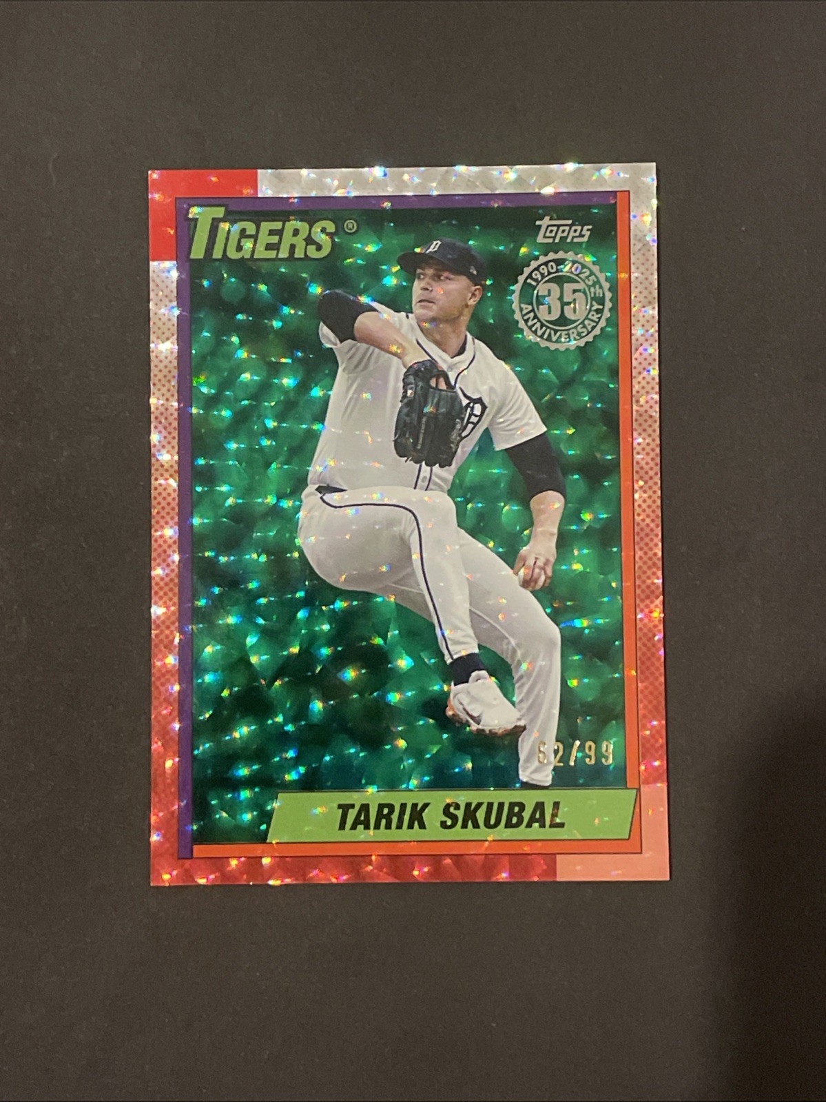 2025 Topps Series 2 Tarik Skubal Green Crackle Foil /99 1990 Aniversery #90B2-39