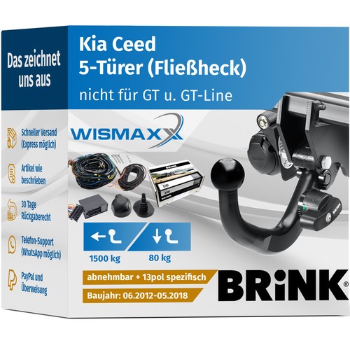 ANHÄNGERKUPPLUNG für Kia Ceed 12-18 abnehmbar BRINK +13pol E-Satz BRINK - Bild 1 von 3