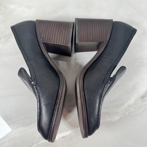 Crown Vintage Caitlun Black Leather Slip On Loafers Pumps Chunky Heel Y2K 9M - Picture 6 of 11