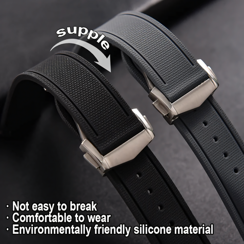 Universal FKM Rubber Watch Strap For 20mm 21mm 22mm Folding Buckle Watchbands - Picture 18 of 38