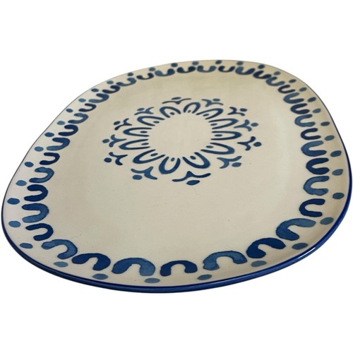 Gorgeous Pier 1 Stoneware Platter Blue White Floral Geometric 14.25"x9.25" - Picture 5 of 8