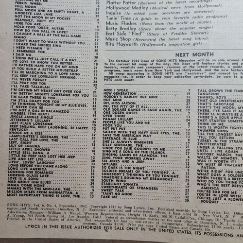 Song Hits Magazin Sept 1942 Lyrics Guide Musik exklusive Hits Werbung Radio Bühne - Bild 4 von 19