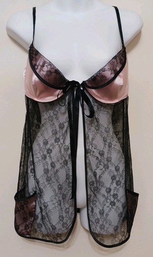 Victoria's Secret Teddy 36D Top only Satin Underwire Floral Lace French Maid  - Picture 1 of 13