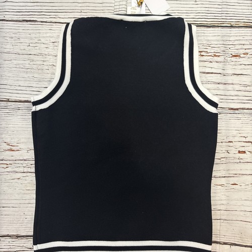 Entro Sweater Vest Women’s Scoop Neck Sleeveless Top Size S Black White Piping - Picture 7 of 8