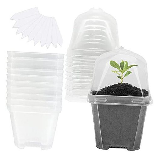 4" Plant Nursery Pots with Humidity Dome, 10PCS Plastic Gardening Large Clear