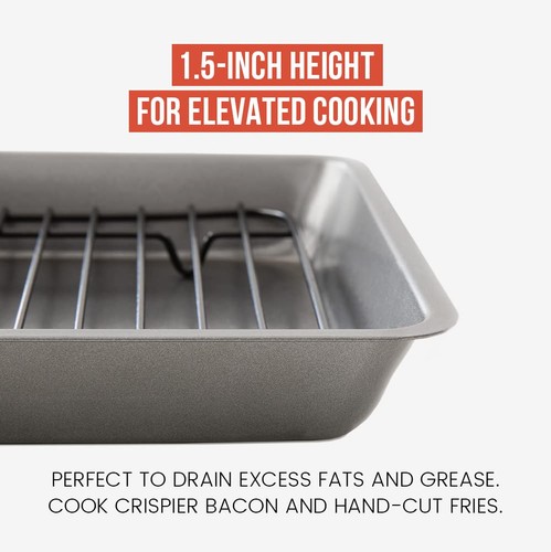 Nonstick Carbon Steel Small Roasting Pan with Rack, Roasting Pan for Countert... - Picture 4 of 8