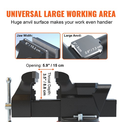 6" Bench Vise w/ Anvil 360°Swivel Locking Base Heavy Duty Ductile Iron - Picture 3 of 12