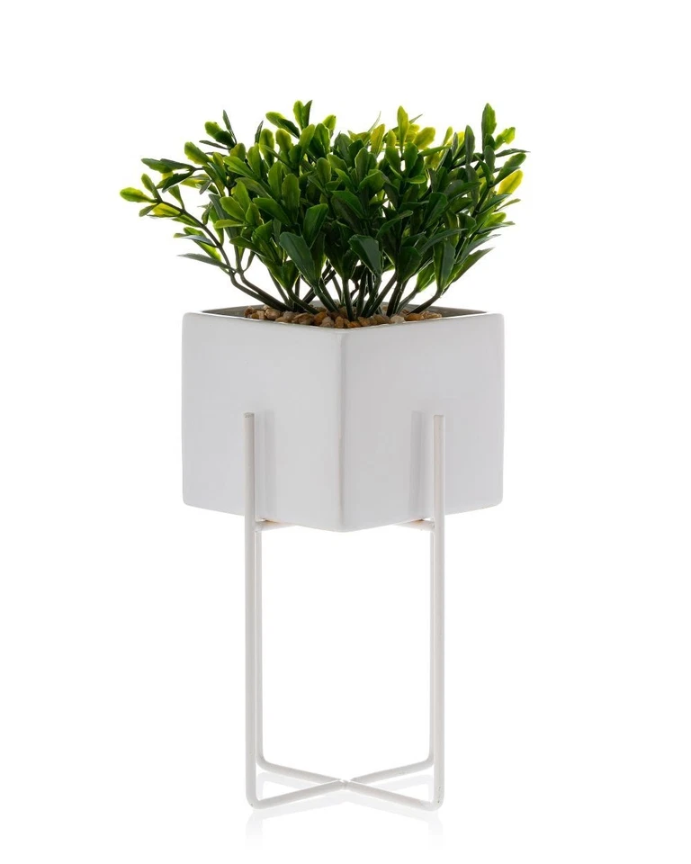 HowHomely Blumentopf Pflanzentopf mit Ständer 2er Set weiß Glamour Deko Übertopf - Bild 4 von 4