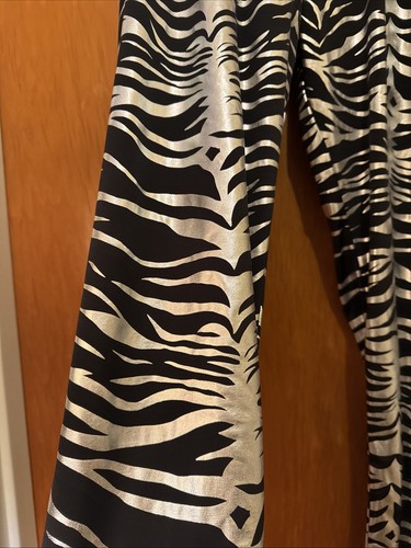 LBISSE Wmn’s 2X Zebra Print Pants Leggings Black & Silver Shiny Made in USA NWT - Picture 3 of 17