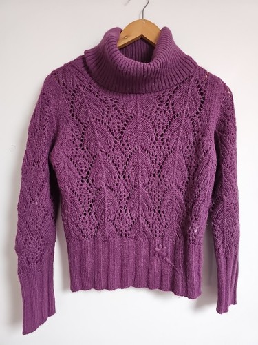 Spanish Mohair Blend Open Knit Roll Neck Purple Jumper Size 10 12 - Picture 1 of 5