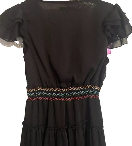 New York Laundry Black Plunge Front Tiered Chiffon RaRa Dress Size 10 - Picture 7 of 7