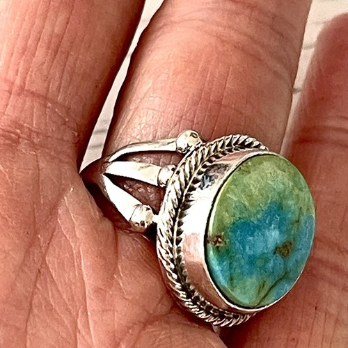 Natural Sonoran Gold Navajo Turquoise Ring Sz 7.5 Sterling Signed SM Martinez - Picture 4 of 5
