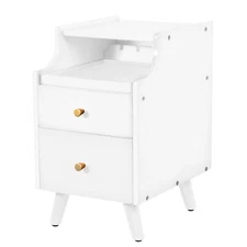 Modern Bedroom Bedside Table Nightstand End Side Organizer 2 Drawers Storage