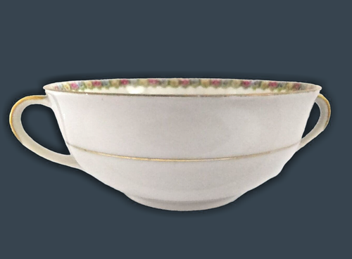 H W Czechoslovakia Floral Gold Trim Handled Cream and White Cream Soup Bowl - Picture 3 of 7
