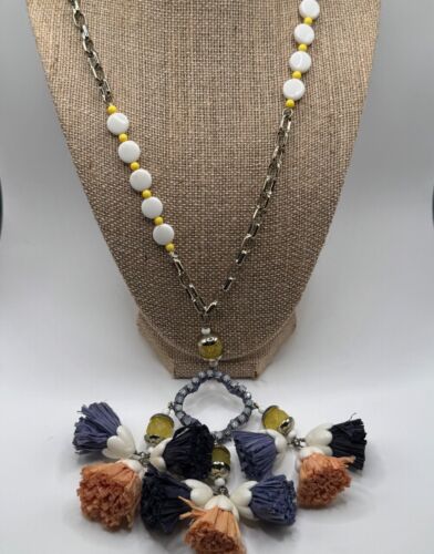 Anthropologie Ceramic and Textile Charm Pendant Necklace with Crystal Accents - Picture 4 of 9