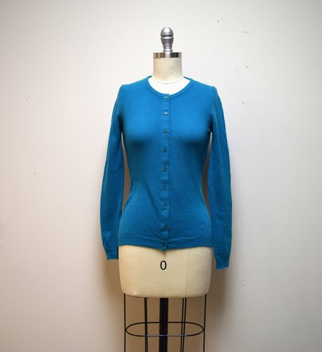 BENETTON Teal Blue Cardigan Sweater w Hand Appliqued Flower Graphic Size XS - Picture 2 of 6