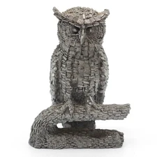 HUDSON PEWTER Owl - 3" Metal Miniature Animal Figurine Diorama