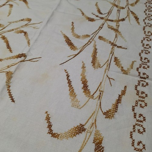 Mantel Vintage Trigo Punto de Cruz Lino Marrón Otoño 68 x 40 - Imagen 5 de 8