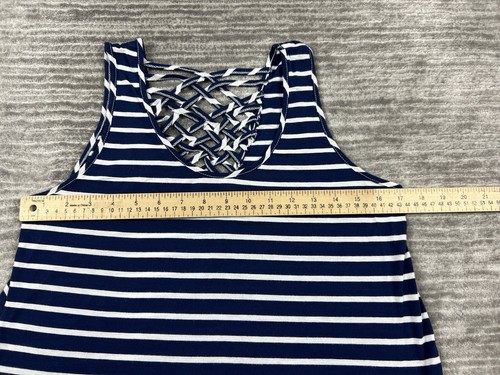Legaci Top Womens Large Blue White Striped Sleeveless Polyester Blend - Picture 4 of 11