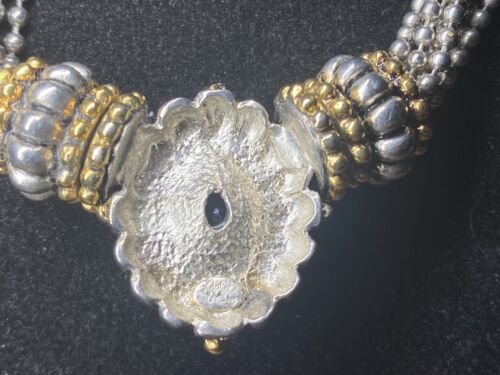 VTG Cookie Lee Necklace Silver Tone Multi Strand Black Faceted Lucite Center - Picture 14 of 15