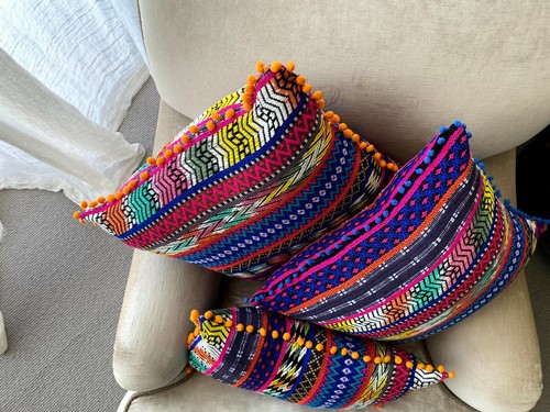 ❇️ New MEXICAN FIESTA Cushion covers Orange or Blue POM POM trim 45cm Square - Picture 2 of 11
