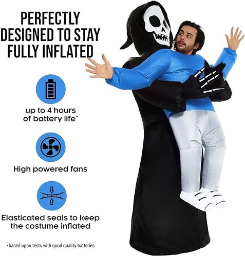 Aufblasbares Sensemann Kostüm Erwachsene Damen Herren Halloween Faschingskostüm - Bild 3 von 6