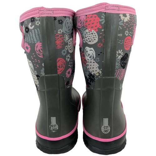 BOGS Grasp Garden Party Waterproof Rain Boots Big Girls Size 4 Gray w/ Floral - Picture 6 of 10